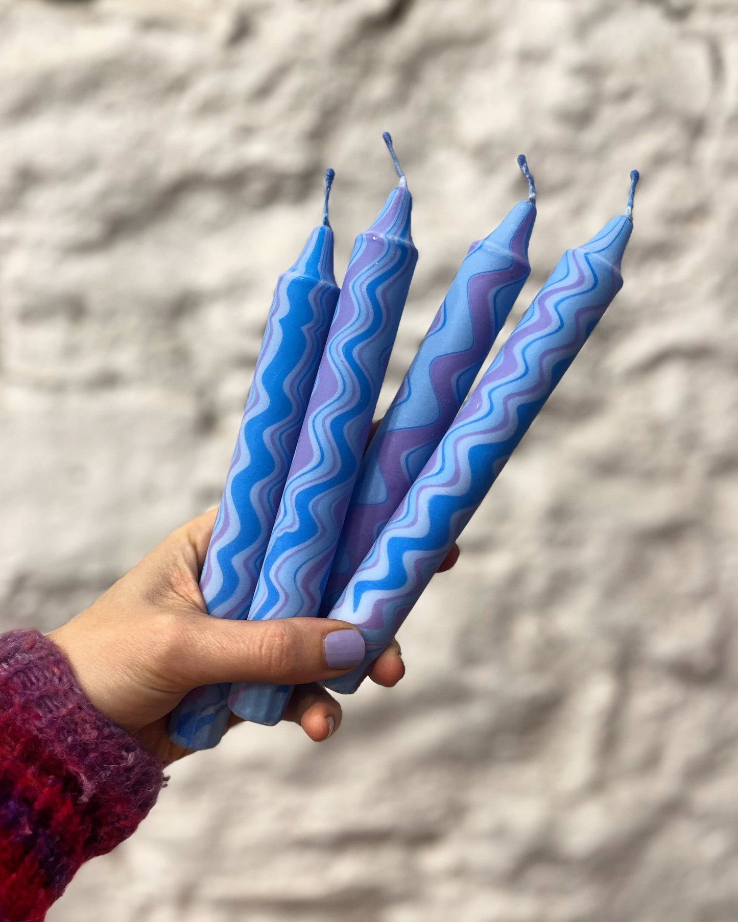 Blue Zigzag Marble Candle