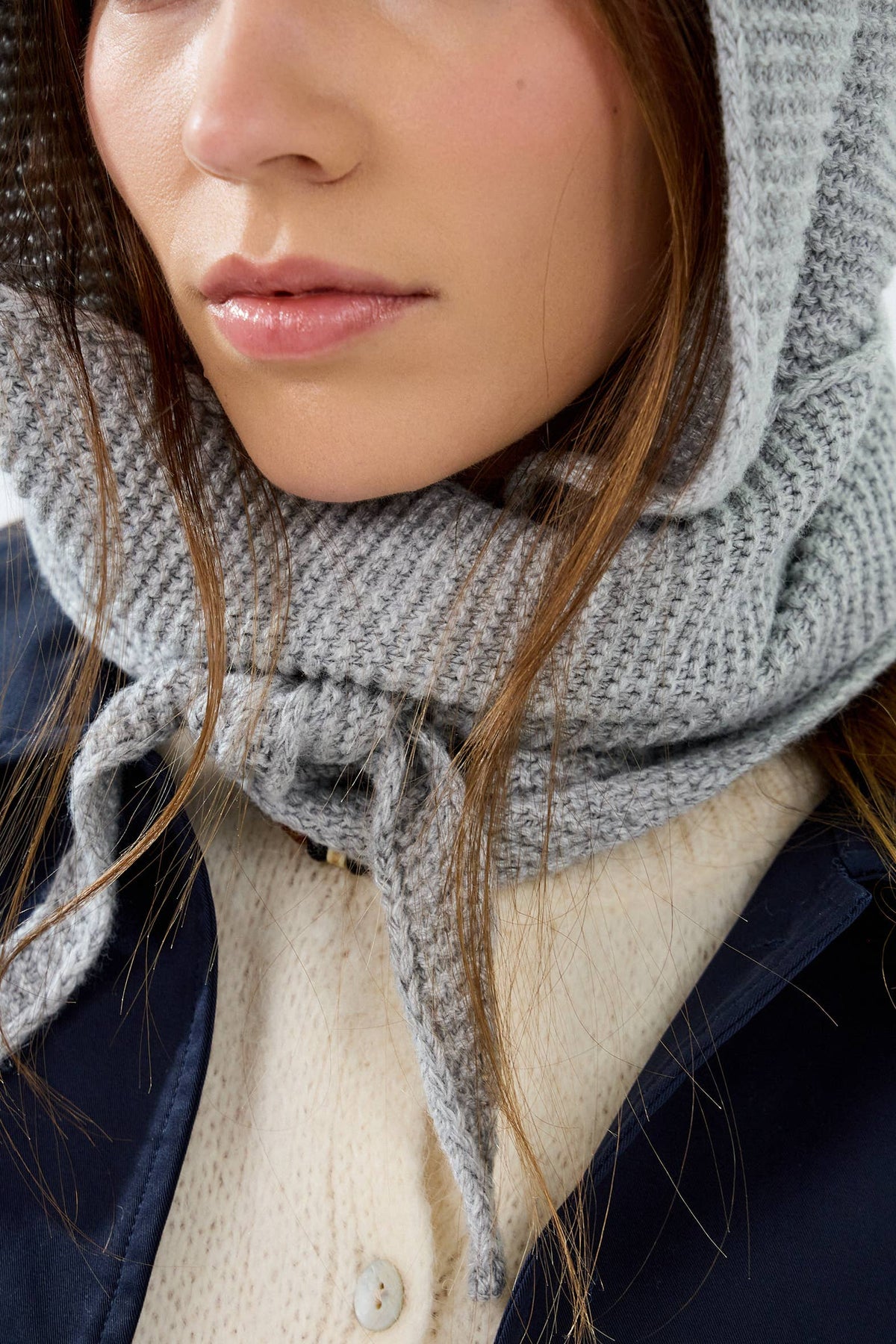 Sophie Hooded Scarf - Light Grey