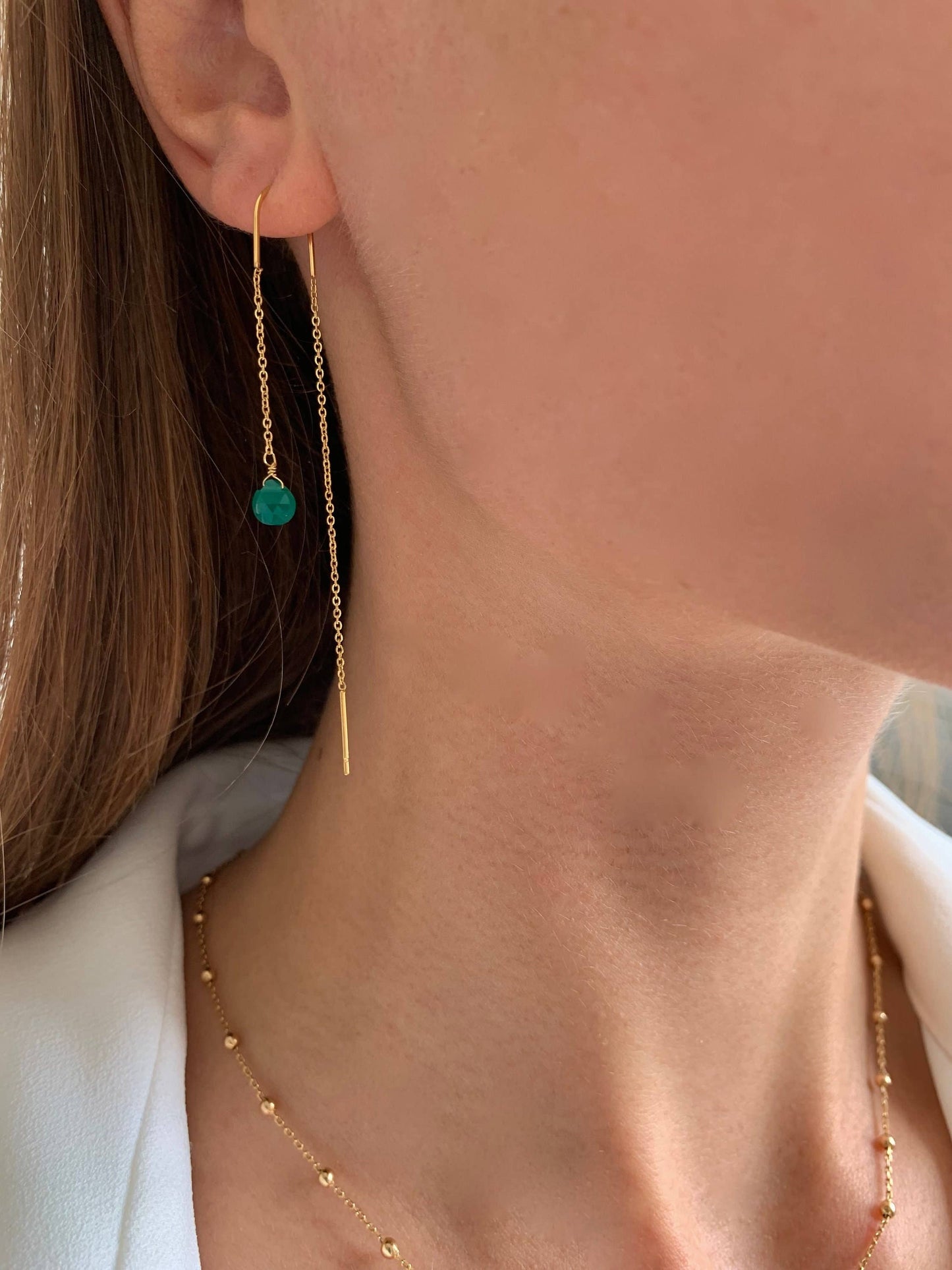 Green Drop Stainless Steel Earrings
