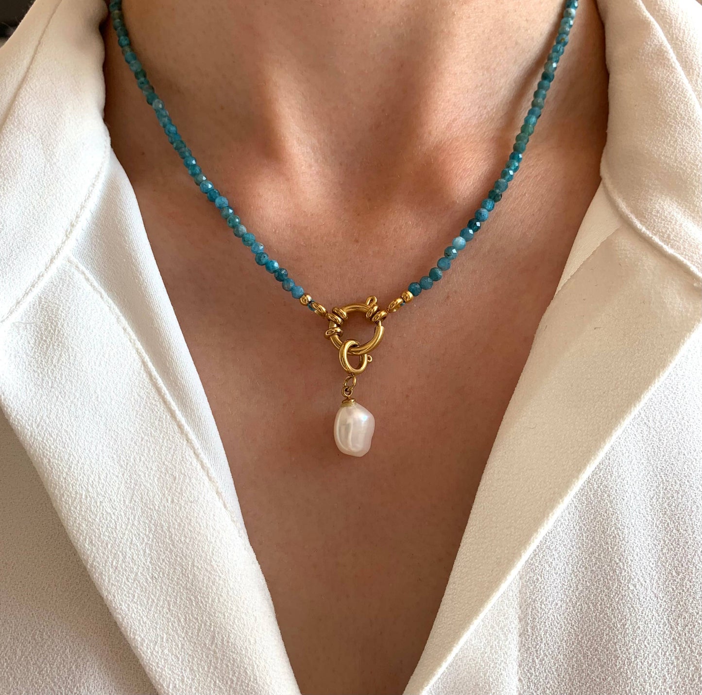 Natural Stone and Pearl Necklace
