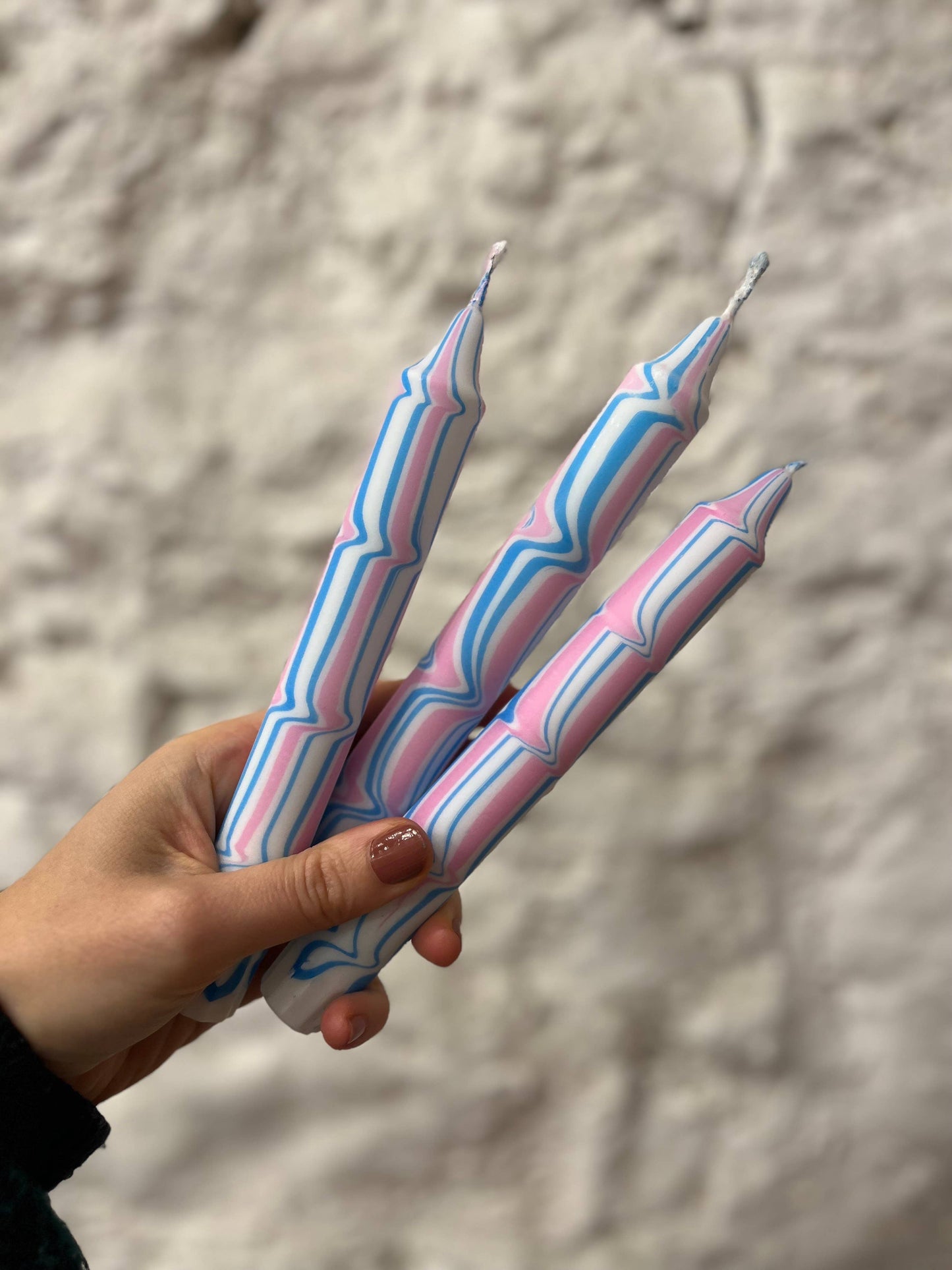 Pink & Blue Marble Taper Candle