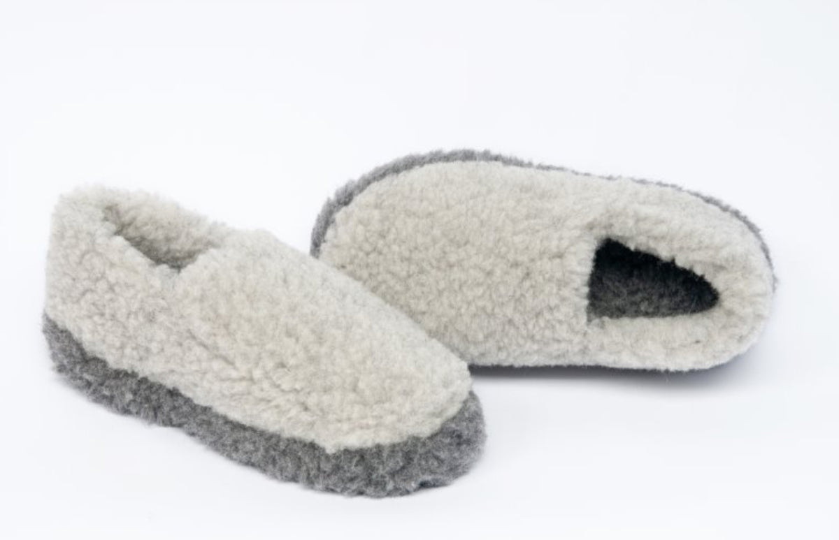 Short Wool Slippers - Graphite & light grey