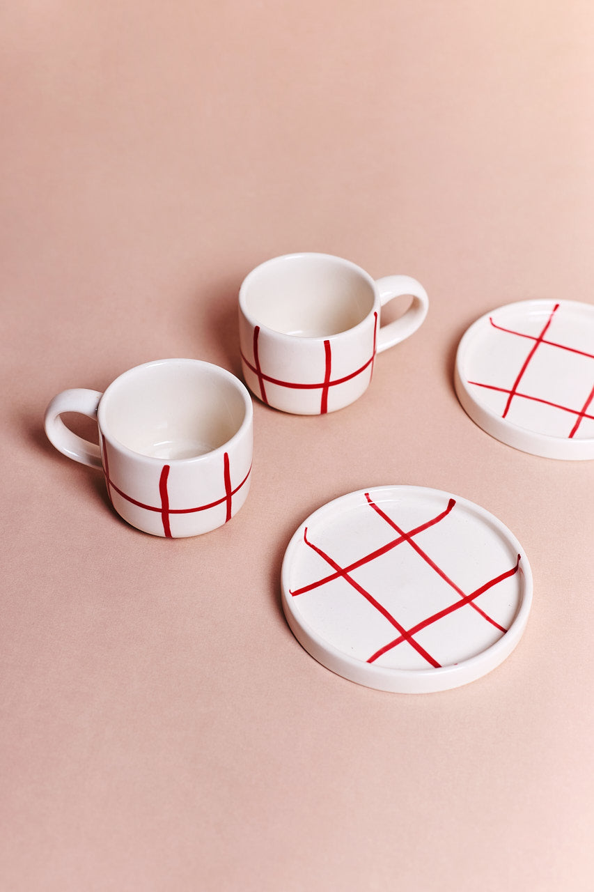 Espresso Grid - Red Set of 2