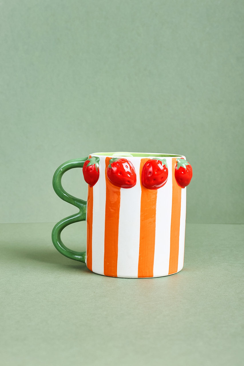 Vertical Stripes Strawberry Ceramic Mug