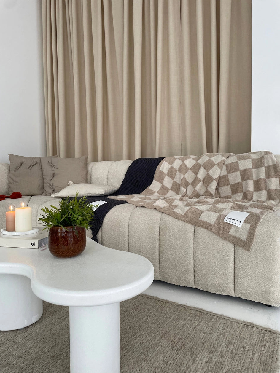 The Teddy Throw - 100% Recycled - Beige Checkered