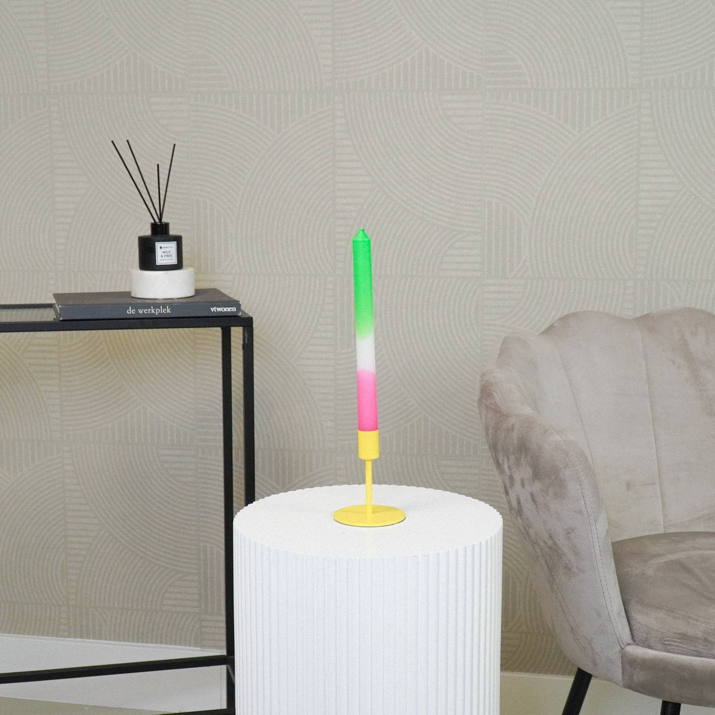 Tall Neon Yellow Candleholder