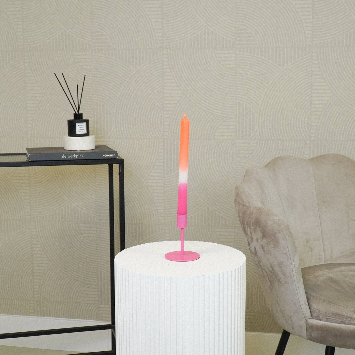 Neon Pink Metal Candleholder