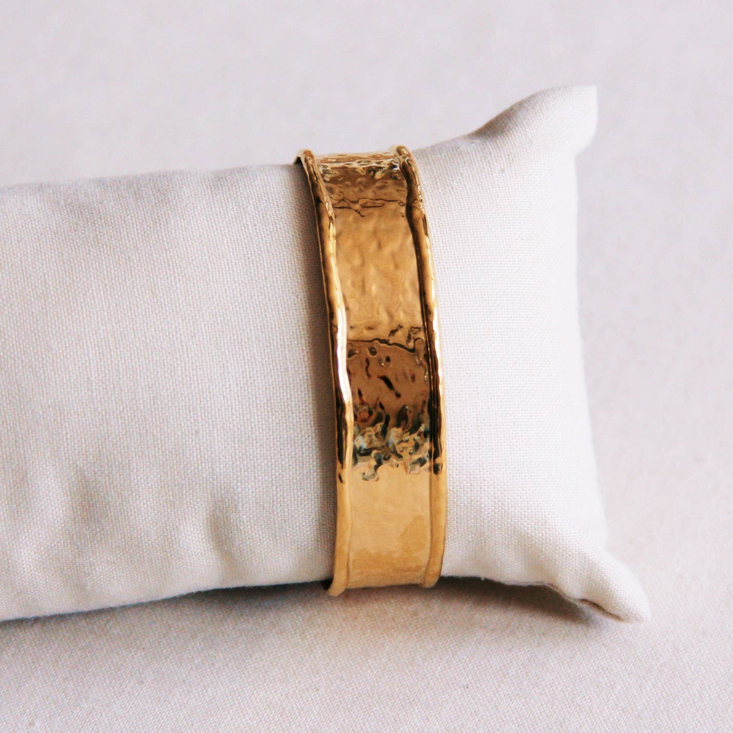 Wide Hammered Bangle - Gold