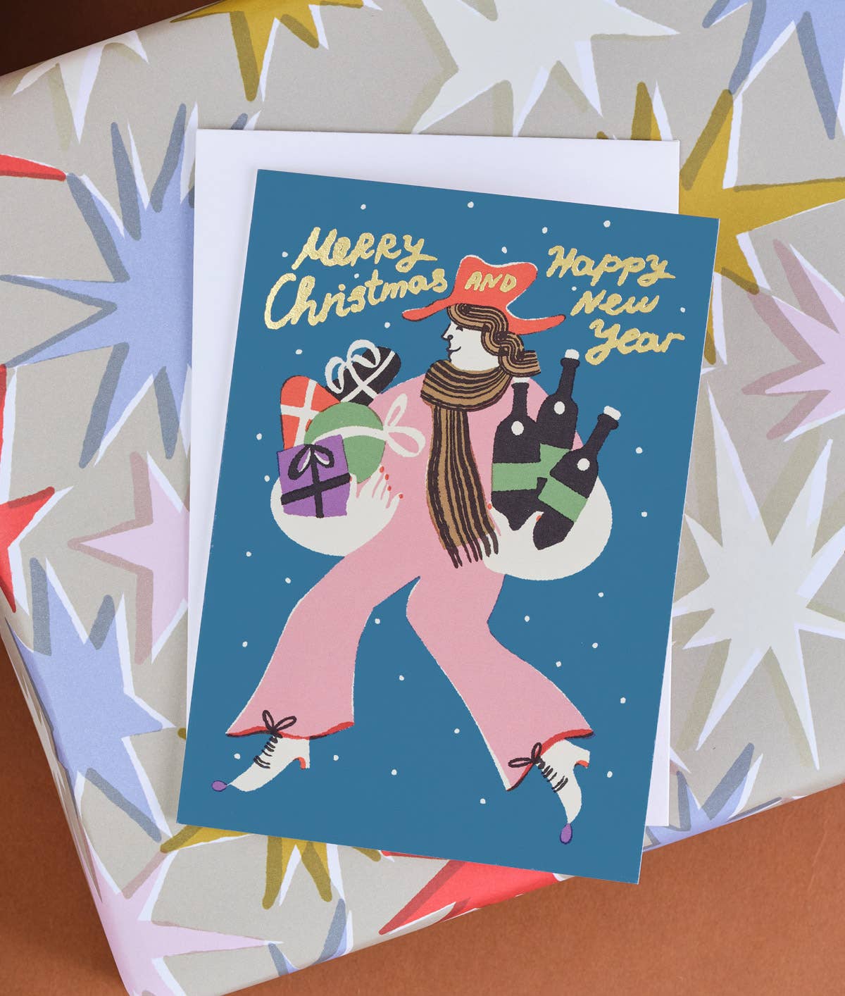 Merry Christmas and Happy New Year Holiday Greeting Card