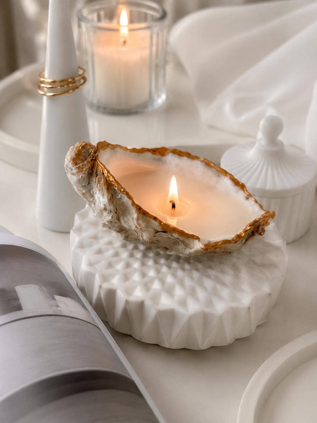 Oyster Seashell Candles Gold Painted