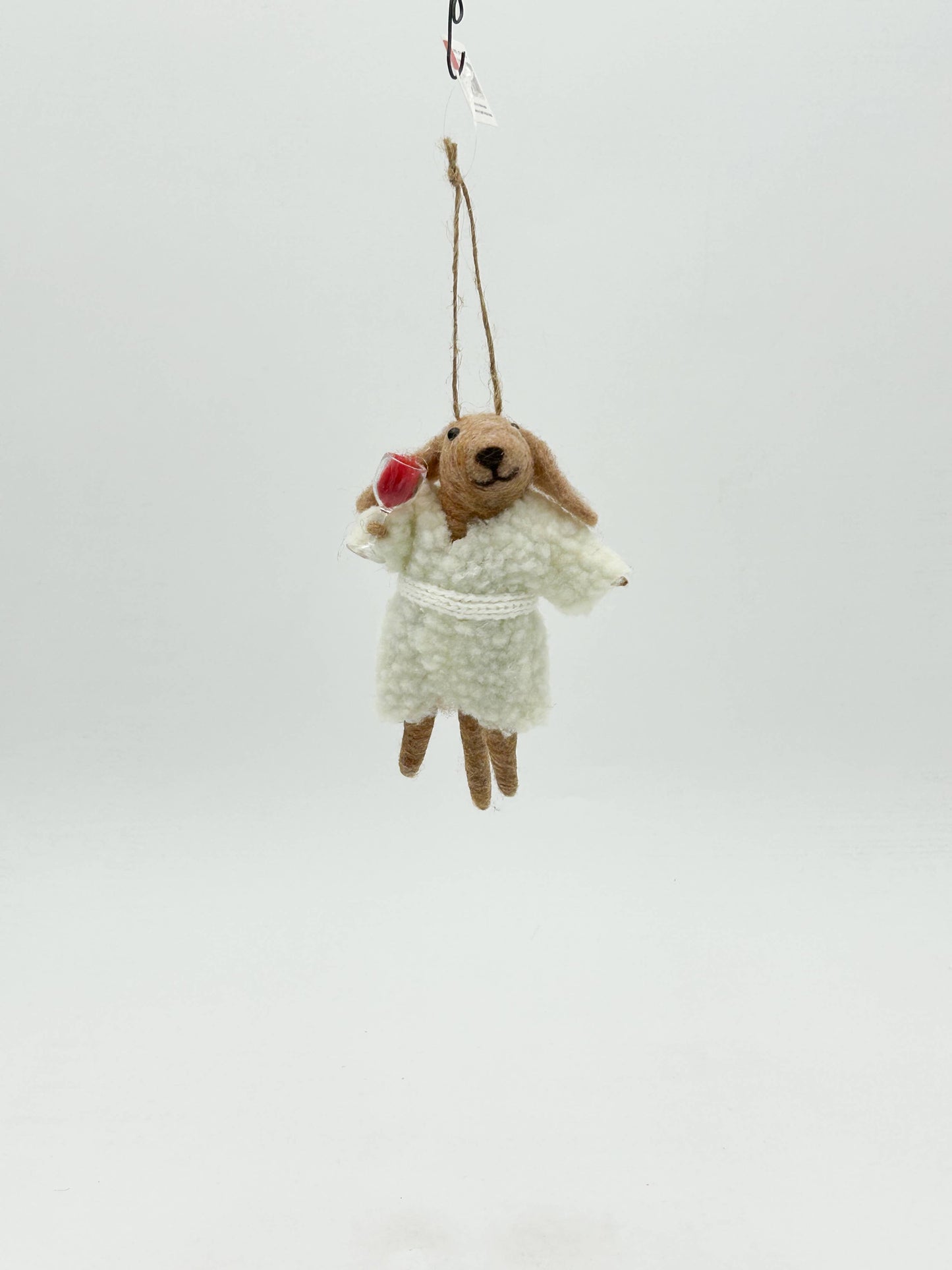 Dog with Wine Felt Ornament