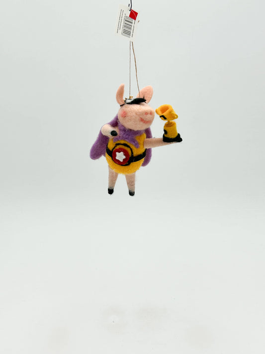 Pig Super Hero Felt Ornament