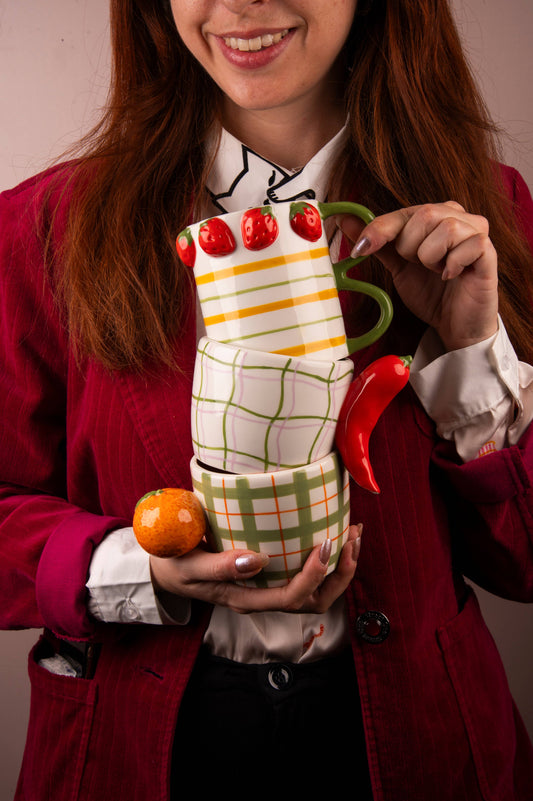 Horizontal Stripes Strawberry Ceramic Mug