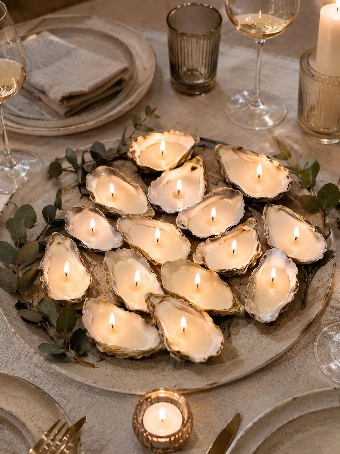 Coastal Beach Style Oyster Shell Event Candles