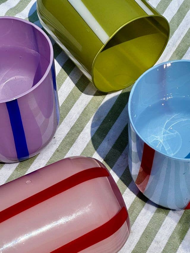Atina Glass Tumbler - Olive & White
