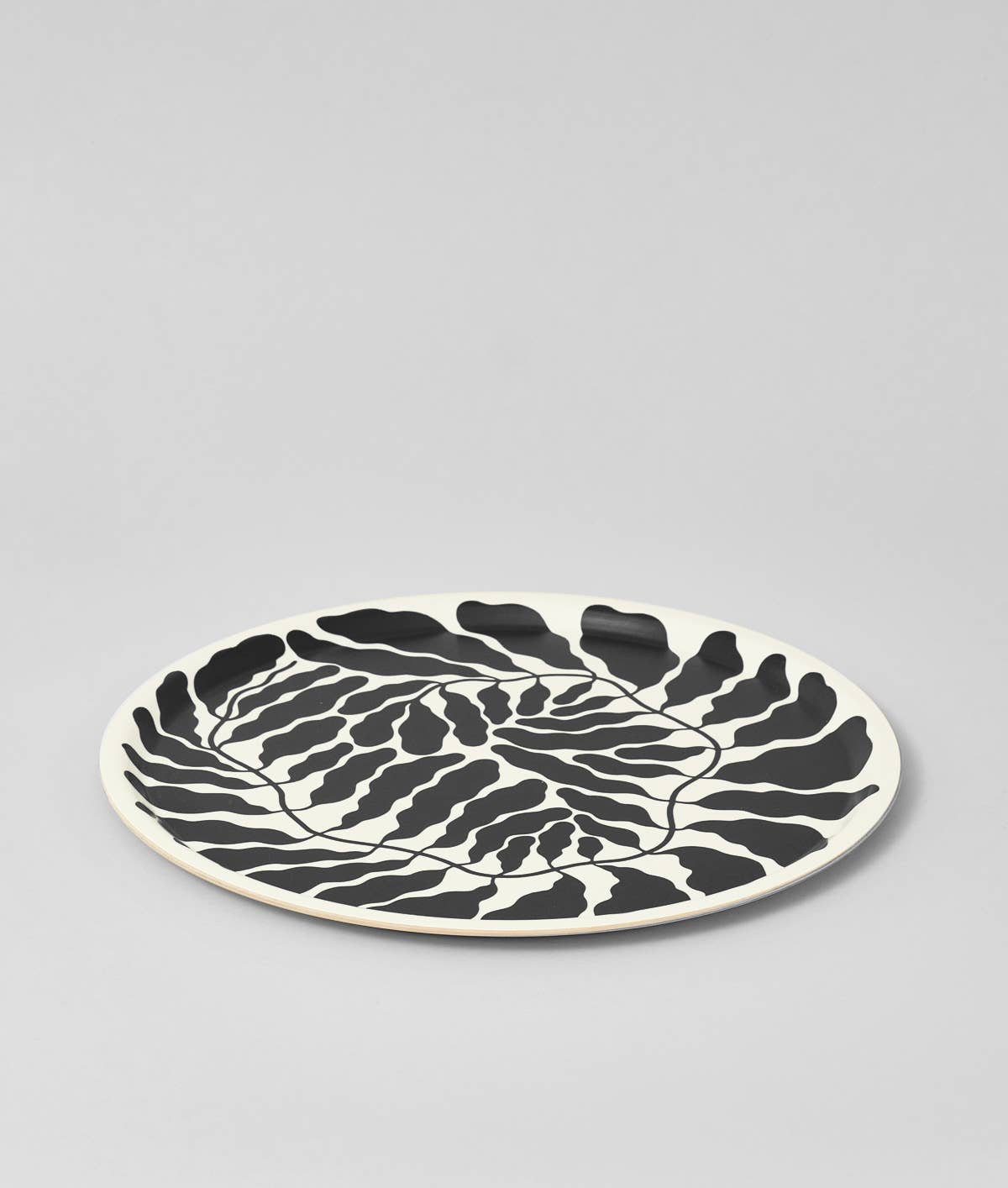 Charcoal Leaves Large Round 15" Birch Serving Tray