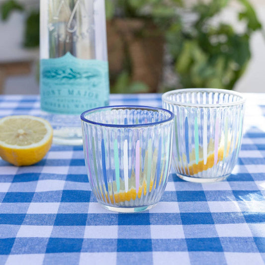 Blue & White Striped Glass Tumbler