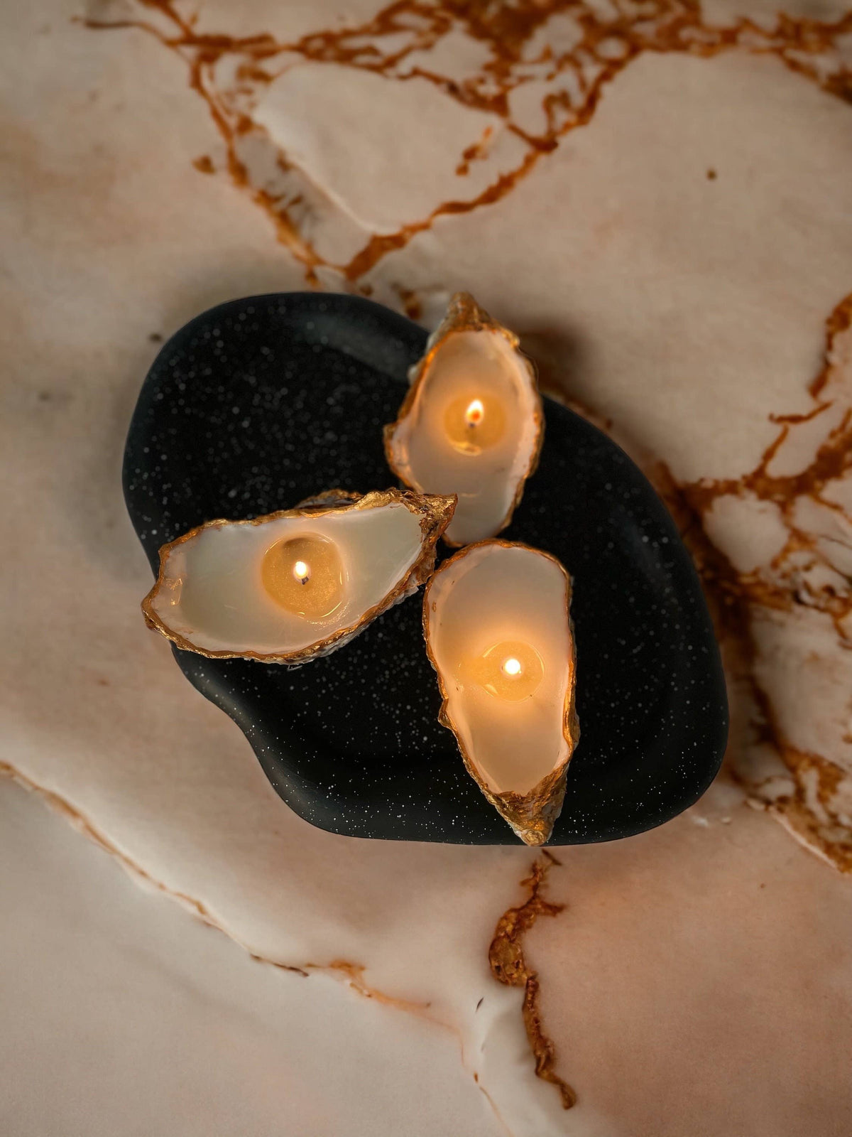 Oyster Seashell Candles Gold Painted