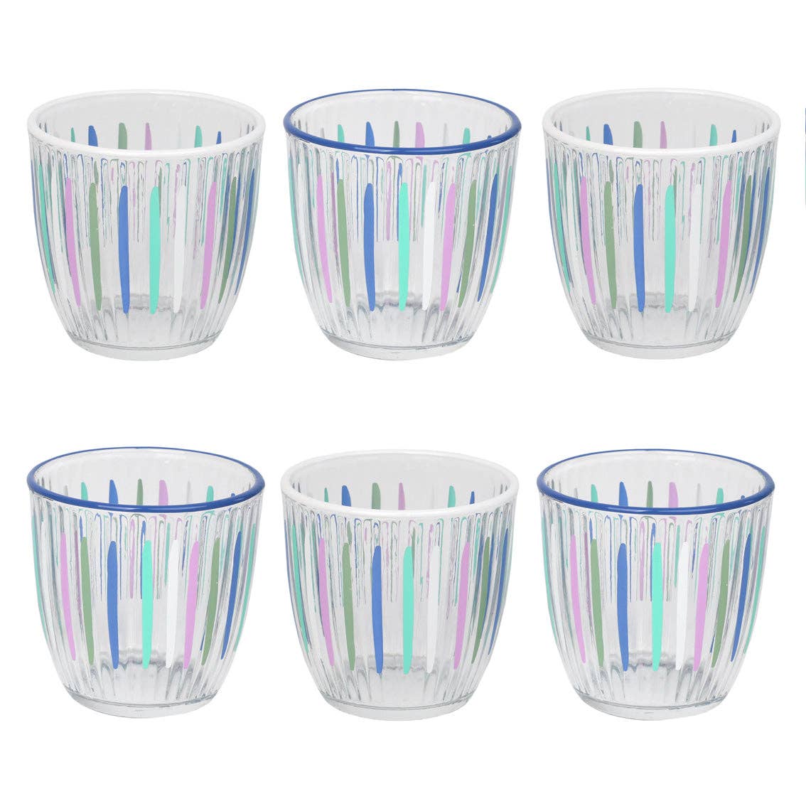 Blue & White Striped Glass Tumbler