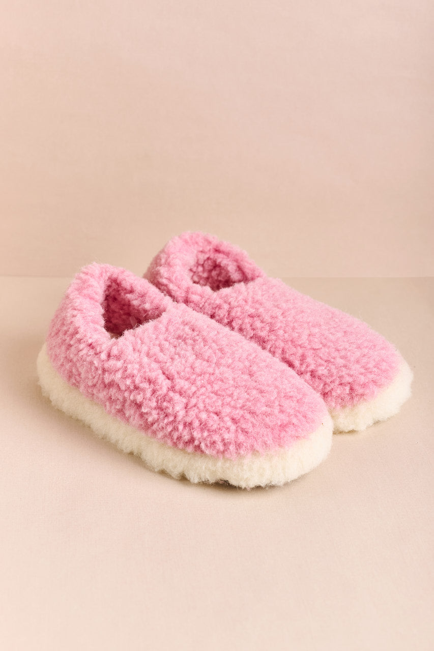 Short Wool Slippers - Baby Pink