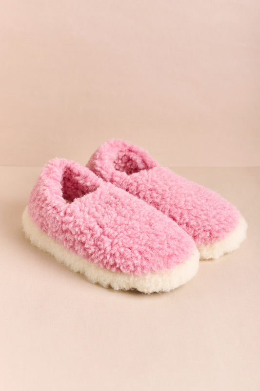 Short Wool Slippers - Baby Pink