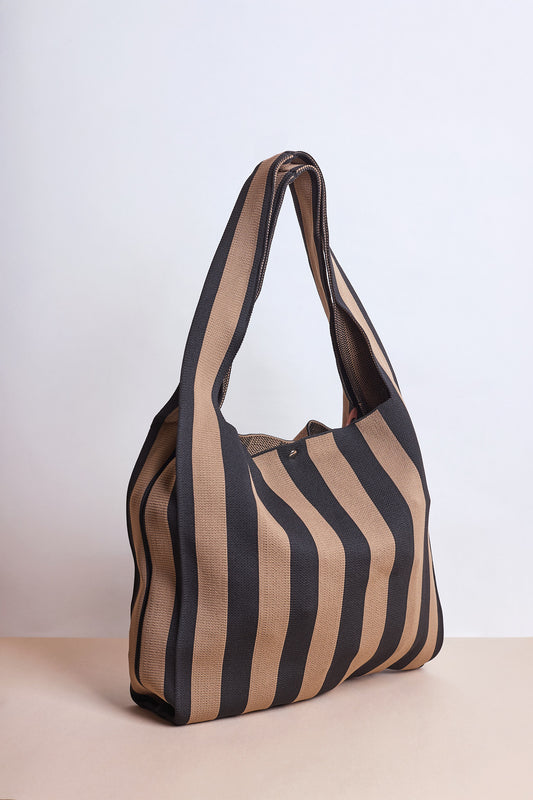 Shopper Taupe Black Stripes