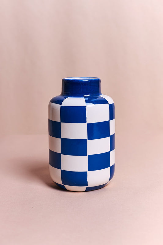 Blue and white Checkered Ceramic Vase