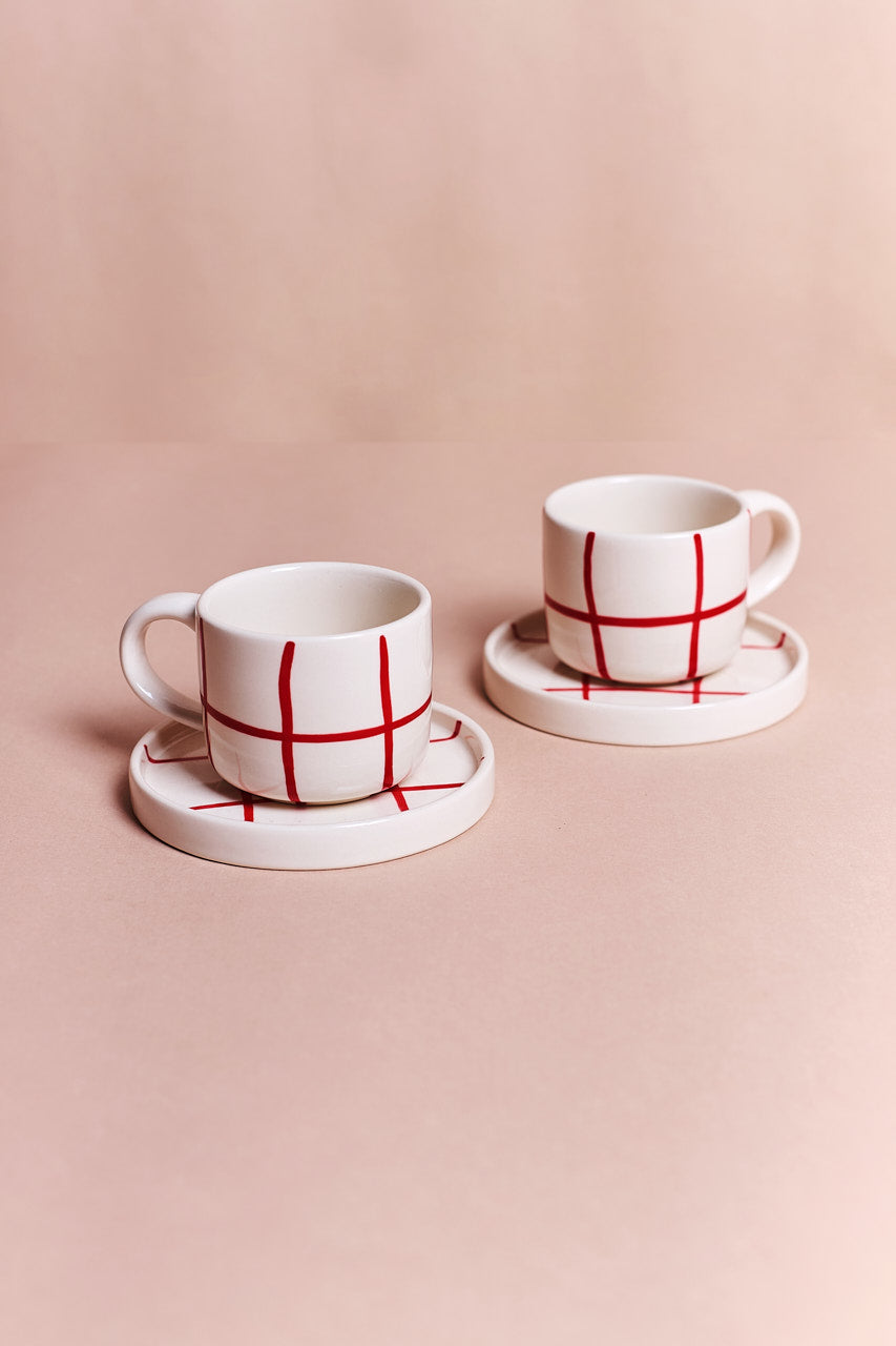 Espresso Grid - Red Set of 2
