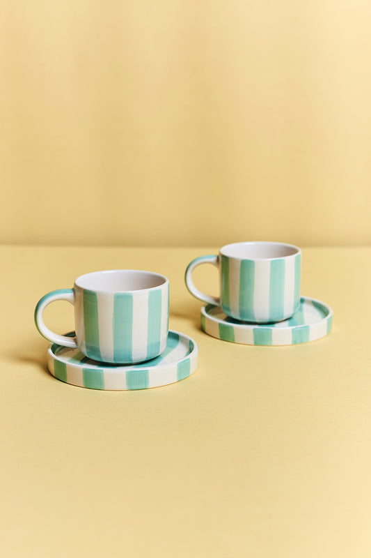 Espresso Stripes - Amalfi Mint Set of 2