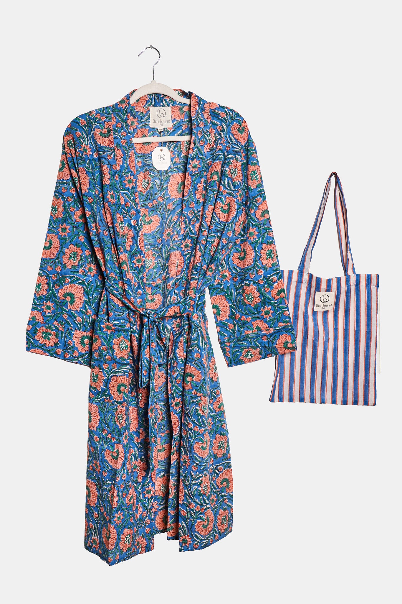 “Bleuette” Floral Printed Cotton Kimono