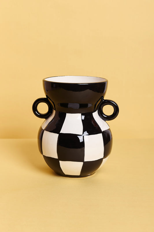 Checkered Vase - Black and White