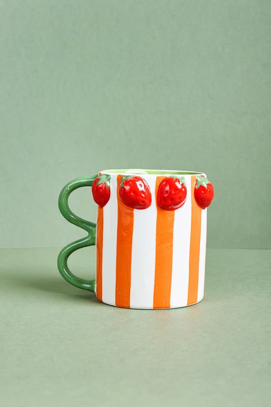 Vertical Stripes Strawberry Ceramic Mug