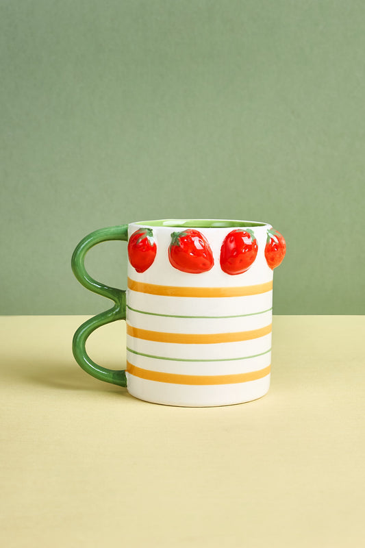 Horizontal Stripes Strawberry Ceramic Mug