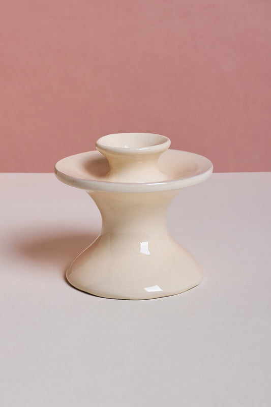 Glossy White Ceramic Candle Holder - Short