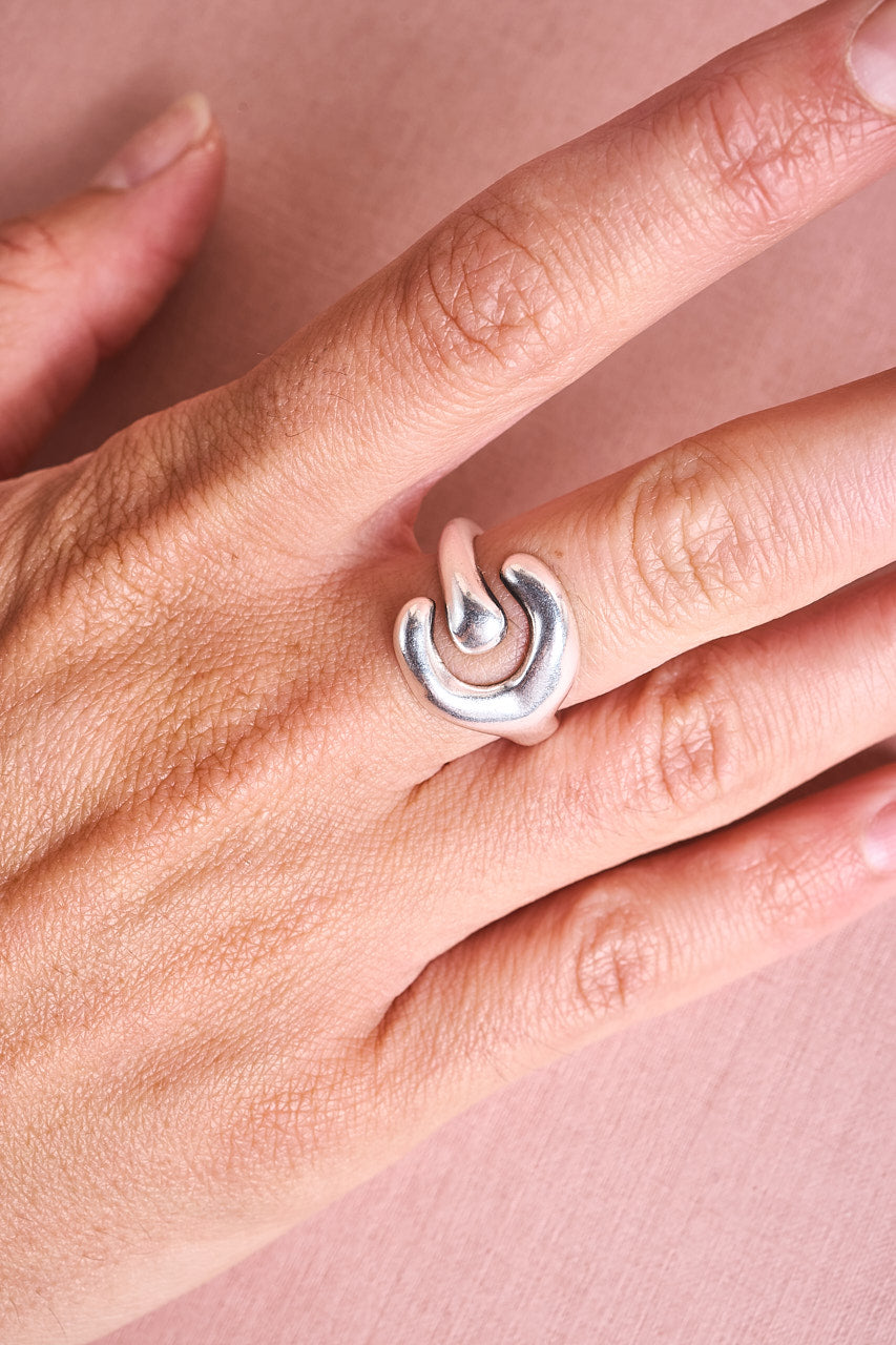 Silver Buckle Hammered Ring