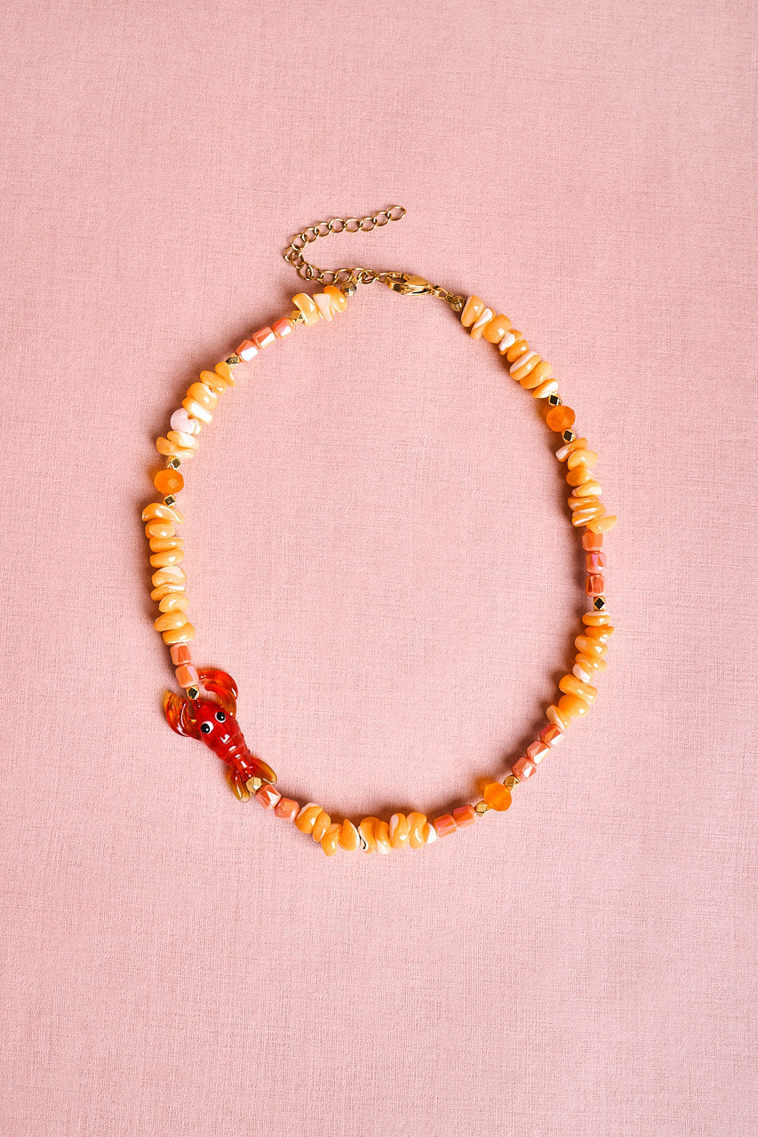 Glass Lobster Beaded Necklace - Orange