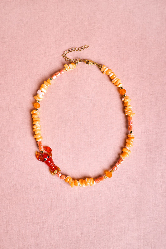 Glass Lobster Beaded Necklace - Orange