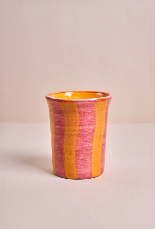 Ceramic Breakfast Cup - Pink and Yellow Stripes