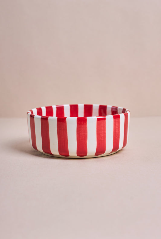 Ceramic Bowl - Ruby Red Stripes
