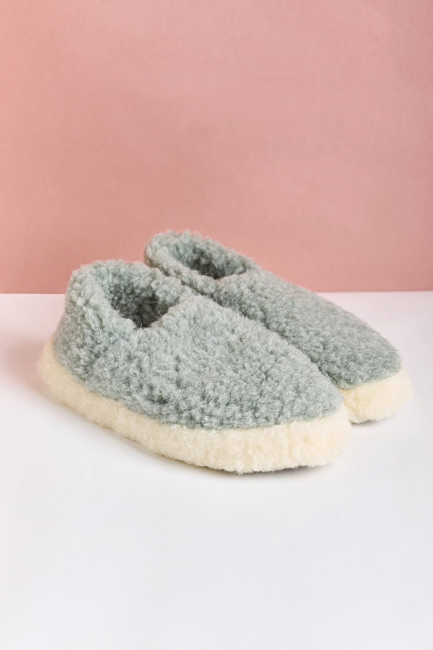 Short Wool Slippers - Light Grey