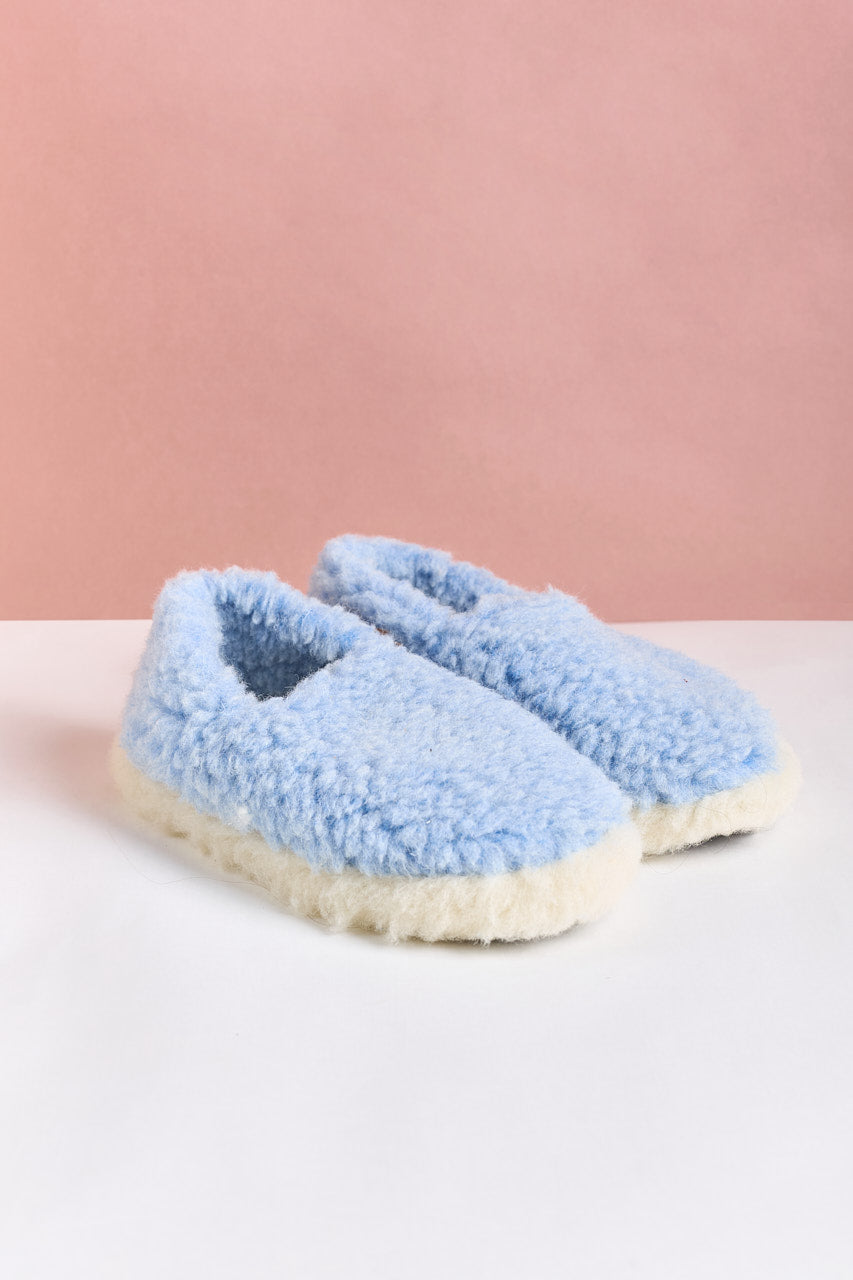 Short Wool Slippers - Light Blue