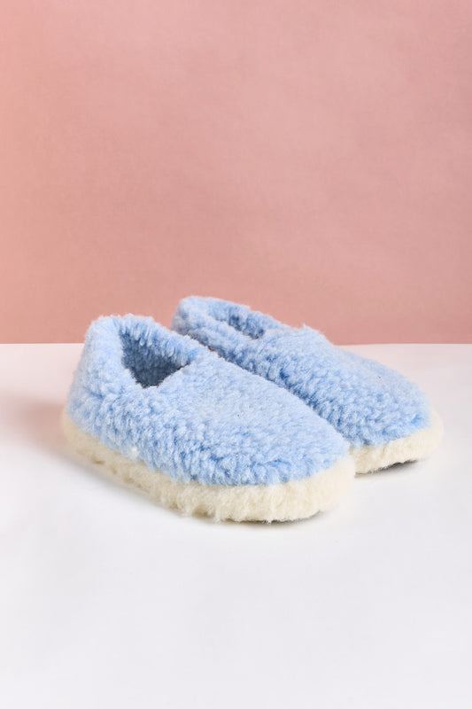 Short Wool Slippers - Light Blue