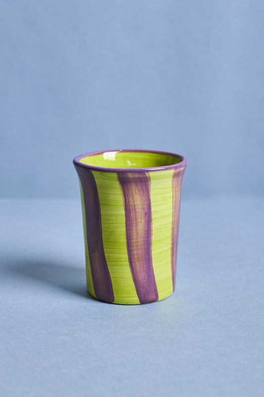 Ceramic Breakfast Cup - Lime and Purple Stripes