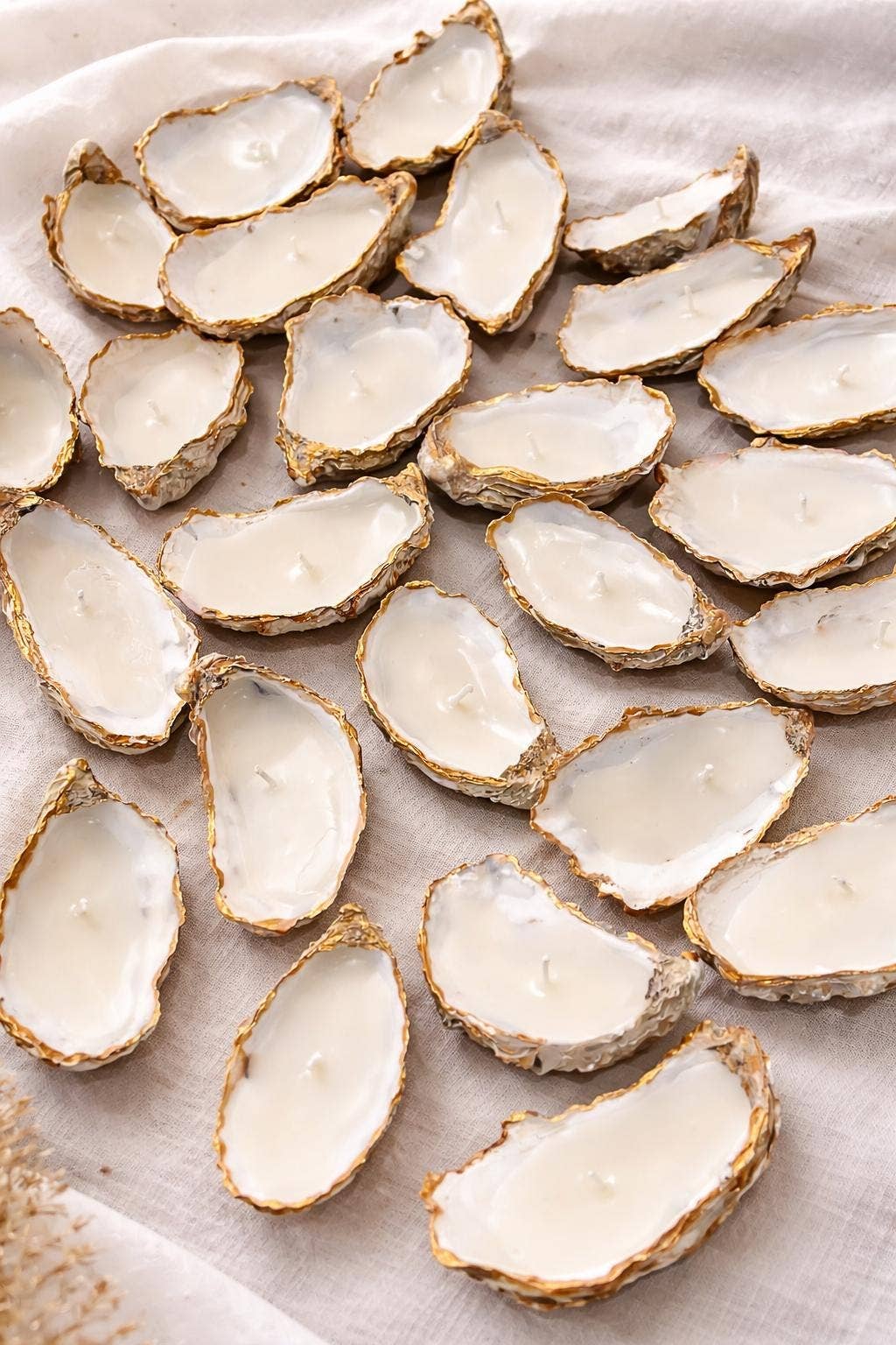 Oyster Seashell Candles Gold Painted