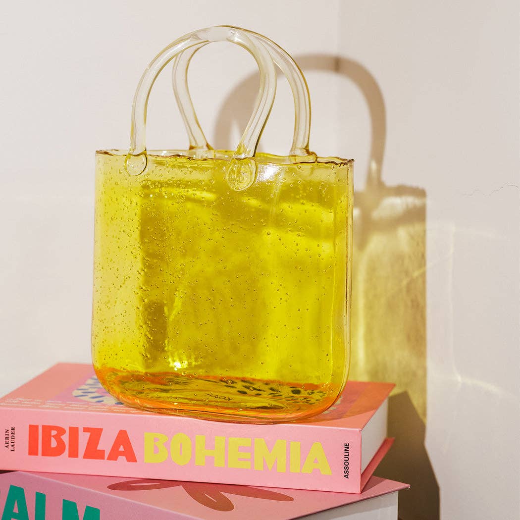 Sophia Yellow Glass Handbag Vase – 19.5 × 9 × 27 cm