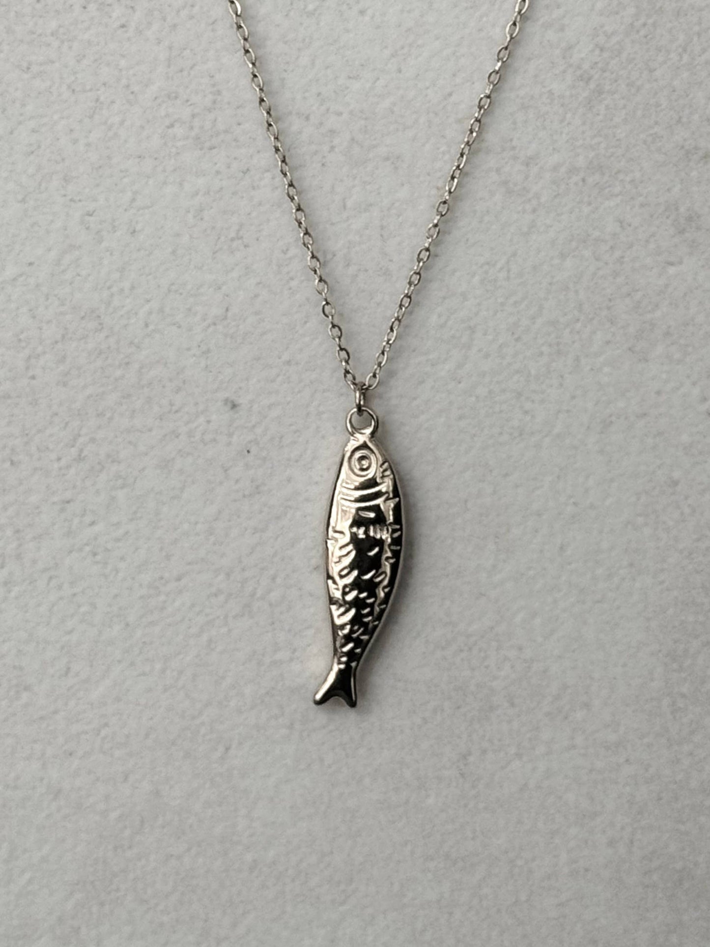 Silver Sardine Fish Necklace 