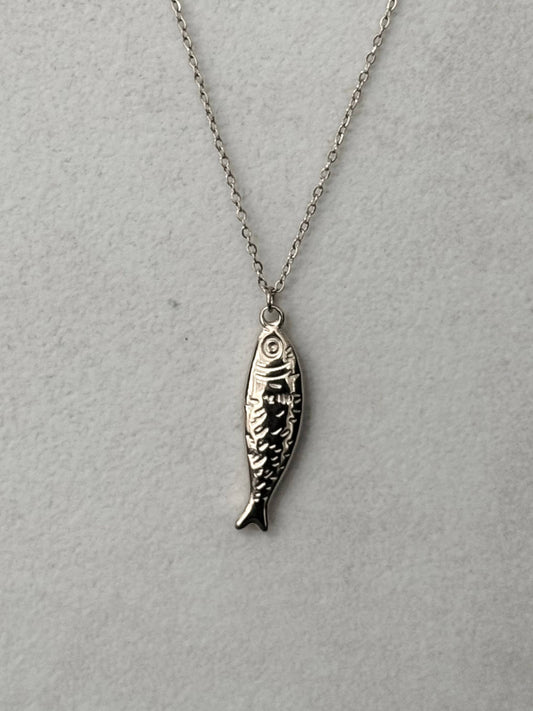 Silver Sardine Fish Necklace 