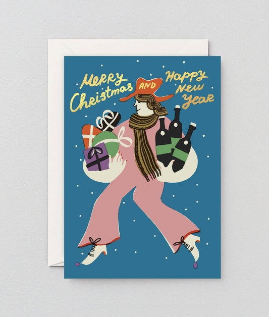 Merry Christmas and Happy New Year Holiday Greeting Card