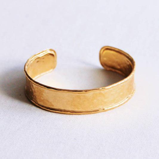 Wide Hammered Bangle - Gold