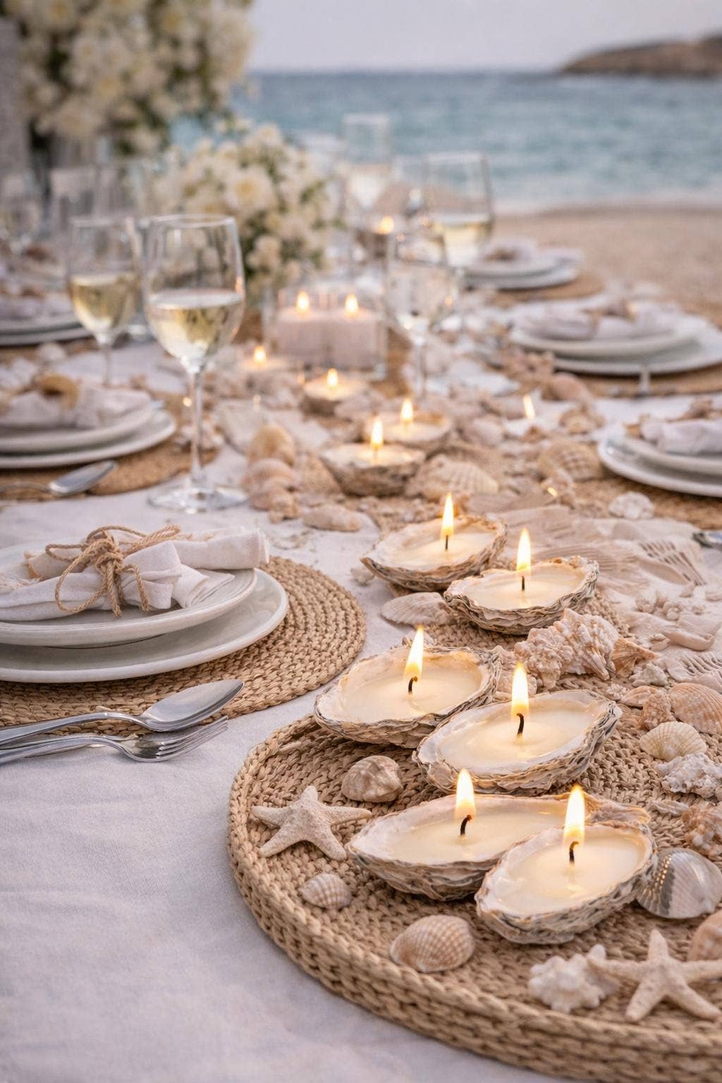 Coastal Beach Style Oyster Shell Event Candles